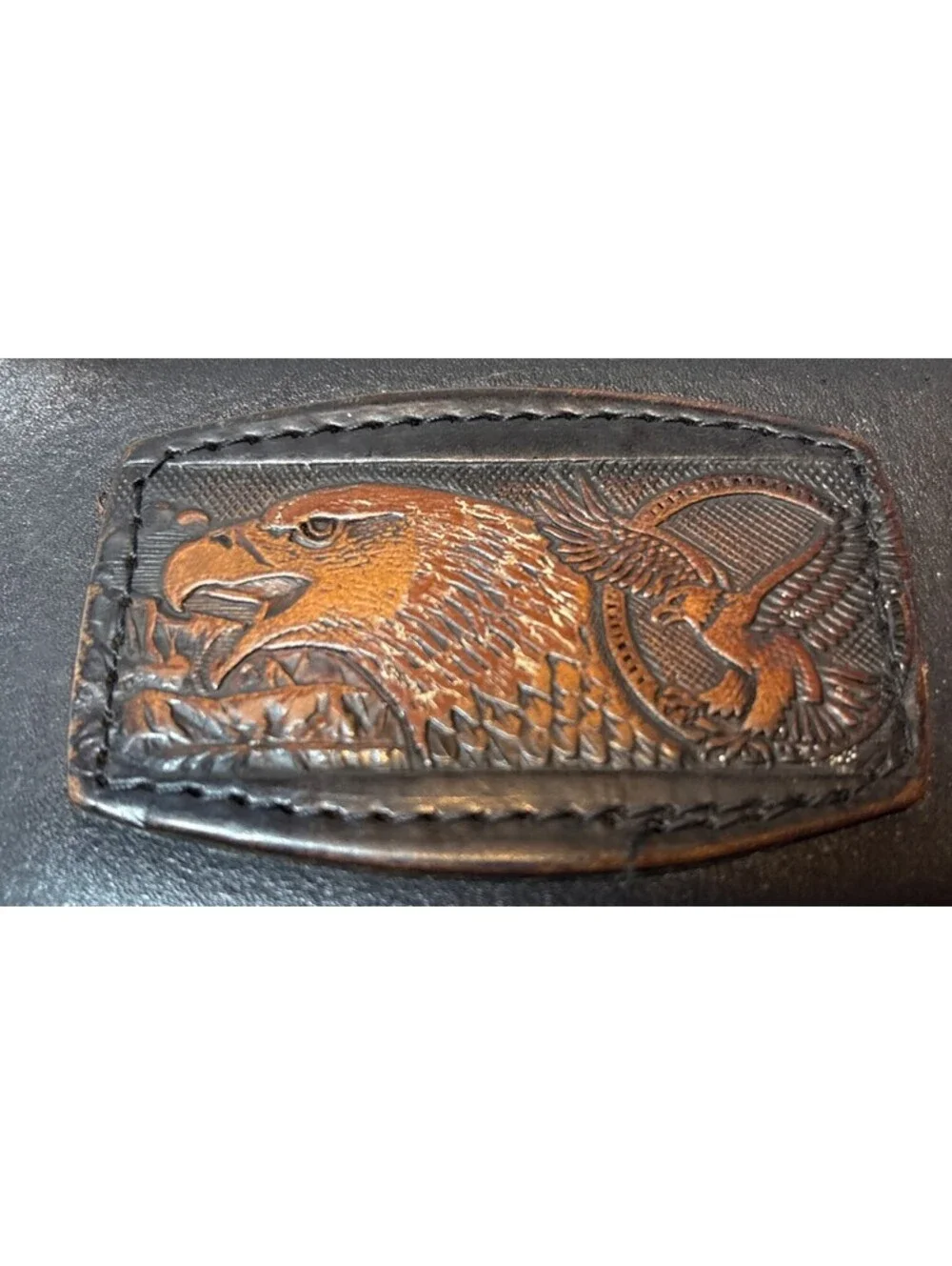 VTG Genuine Handcrafted Leather Biker Bifold Wallet, Chain Black Embossed Eagle